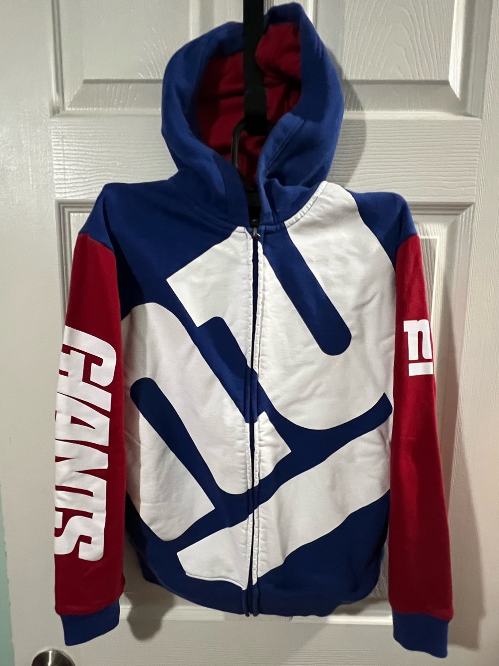 NFL New York Giants Kids Colorblock Red, White & Blue Zip-Up Puffer hoodie. Sz M